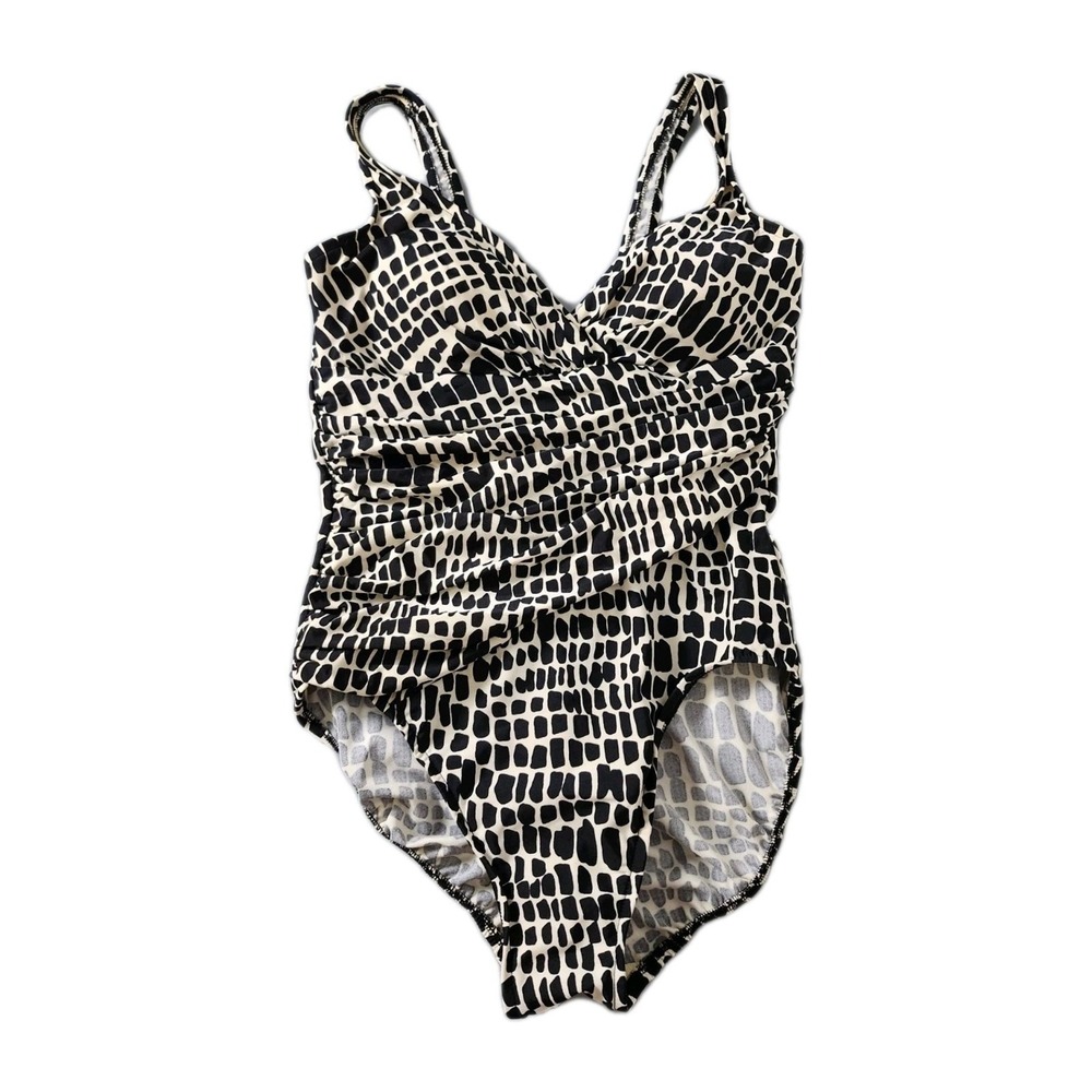 Trimshaper Swimsuit Bathing Suit Size 12 Tan Black Slimming Ruched